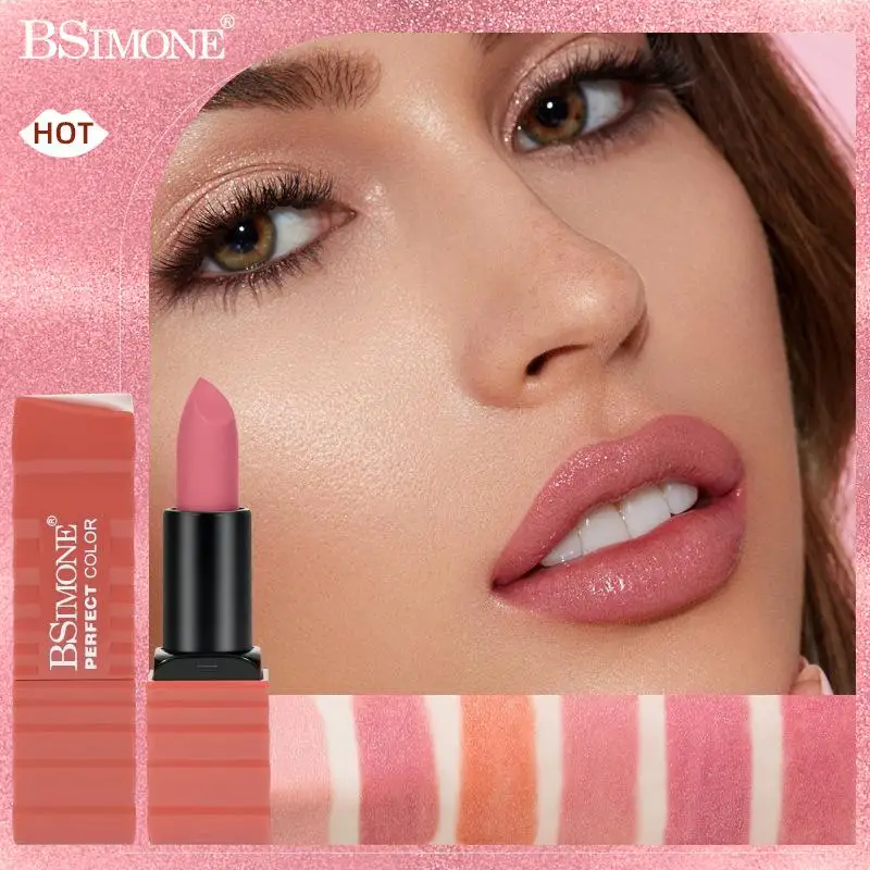 "1Pc BSIMONE Multicolor Moisturizing Niche Non-Stick Cup Not Easy To Fade Long-Lasting Color Lipstick Matte Lip Gloss