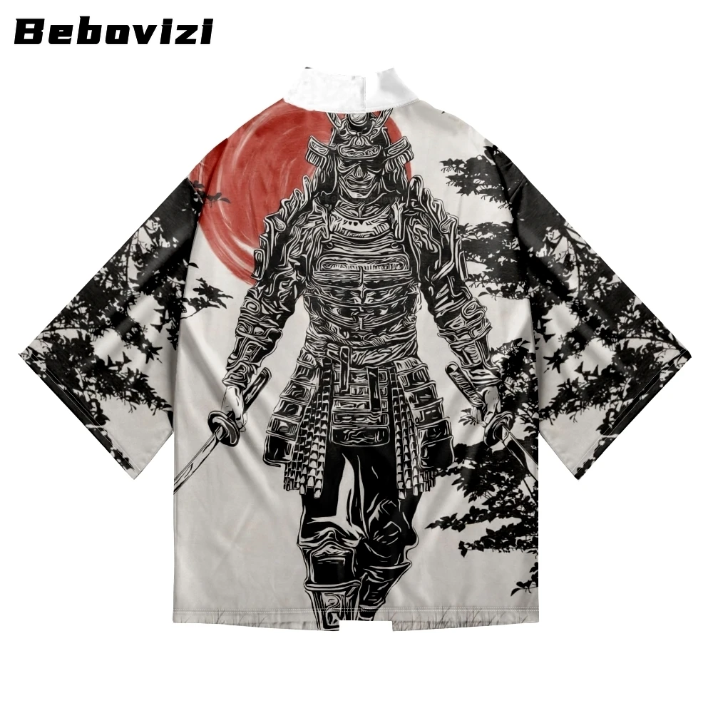 

Bebovizi Harajuku Demon Samurai Print Cardigan Haori Women Men Loose Yukata Asian Clothing Japanese Beach Kimono