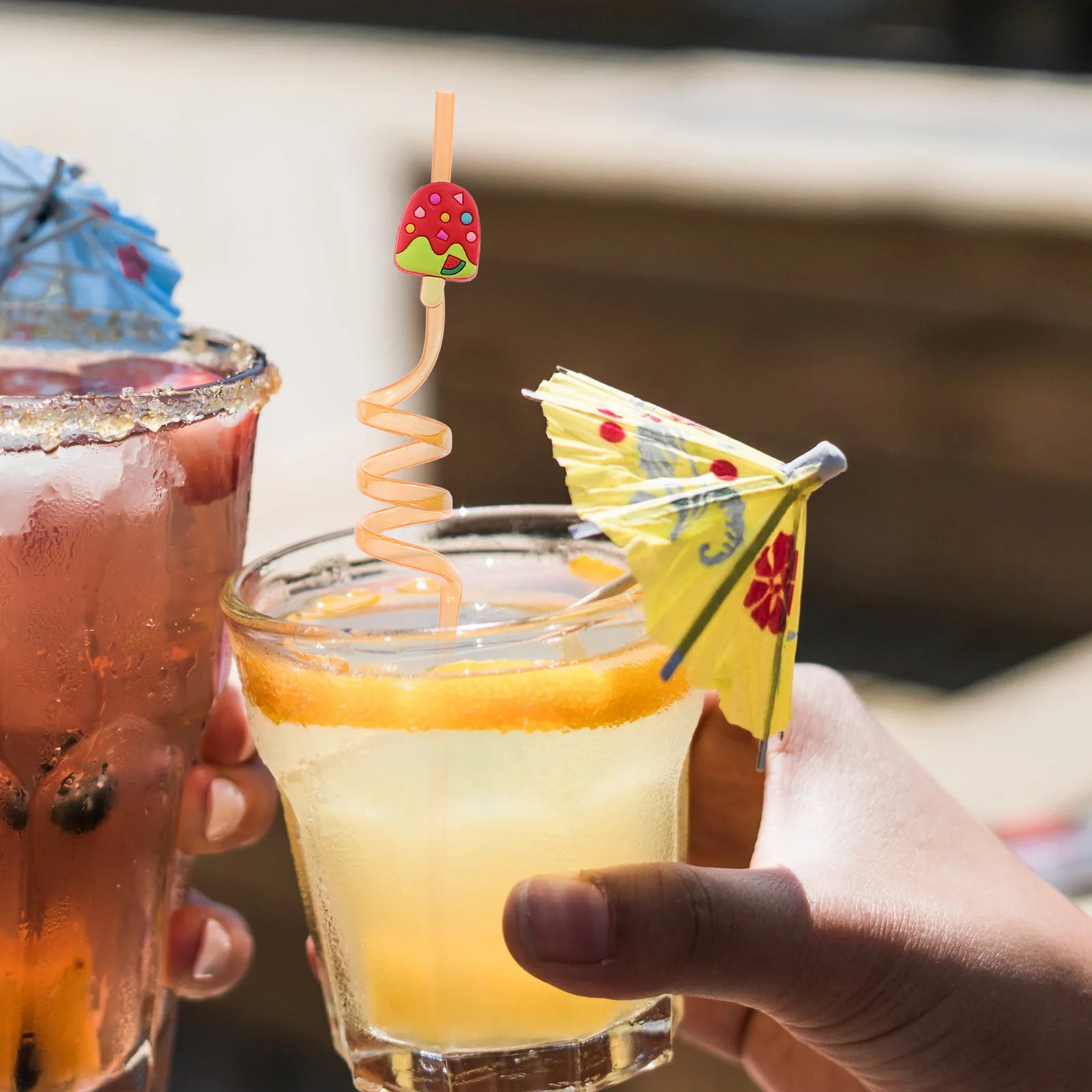 

8pcs Ice Cream Reusable Plastic Spiral Drinking Straws for Milk Bubble Tea Juices Party Decorations Cartoon Straws