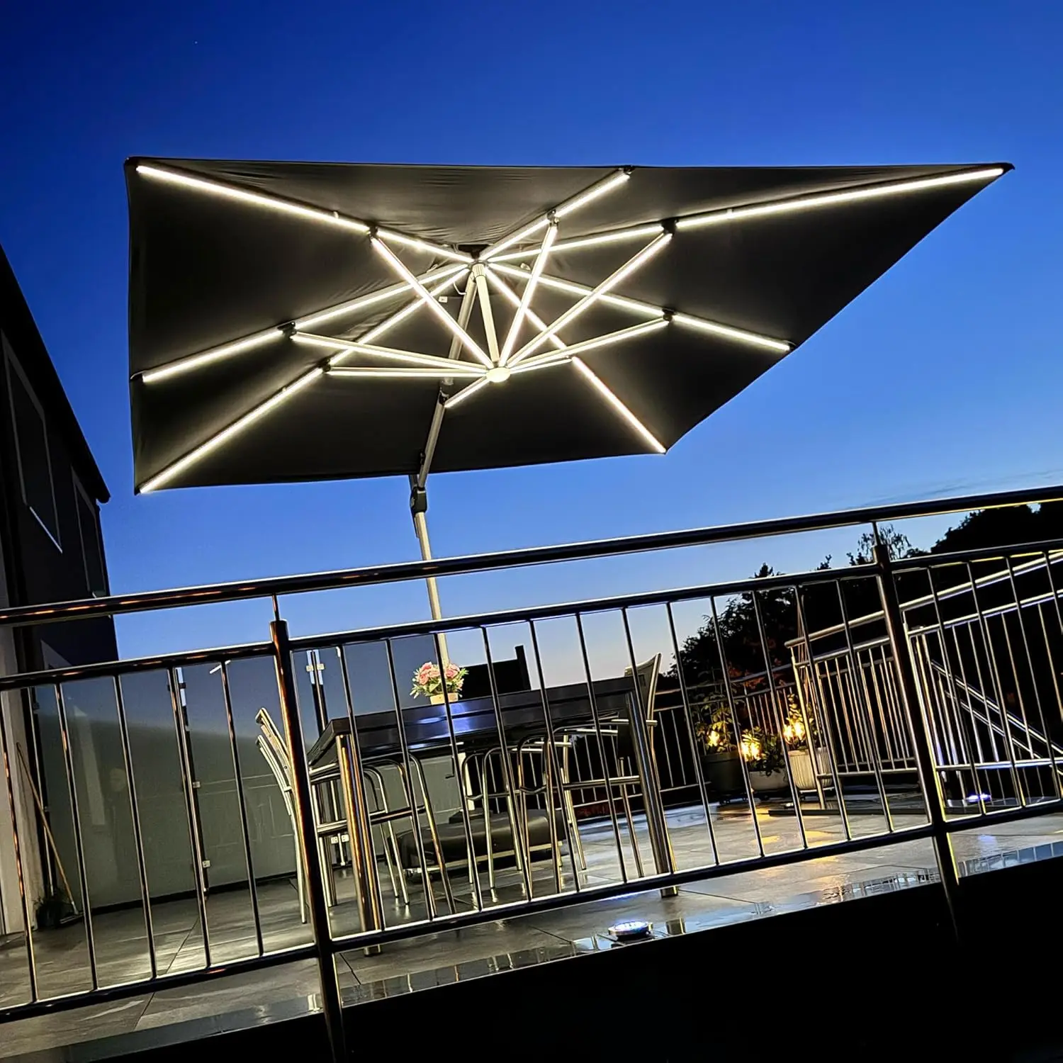 

12ft Double Top Square Solar LED Patio Umbrella Cantilever Outdoor Grey, Customized