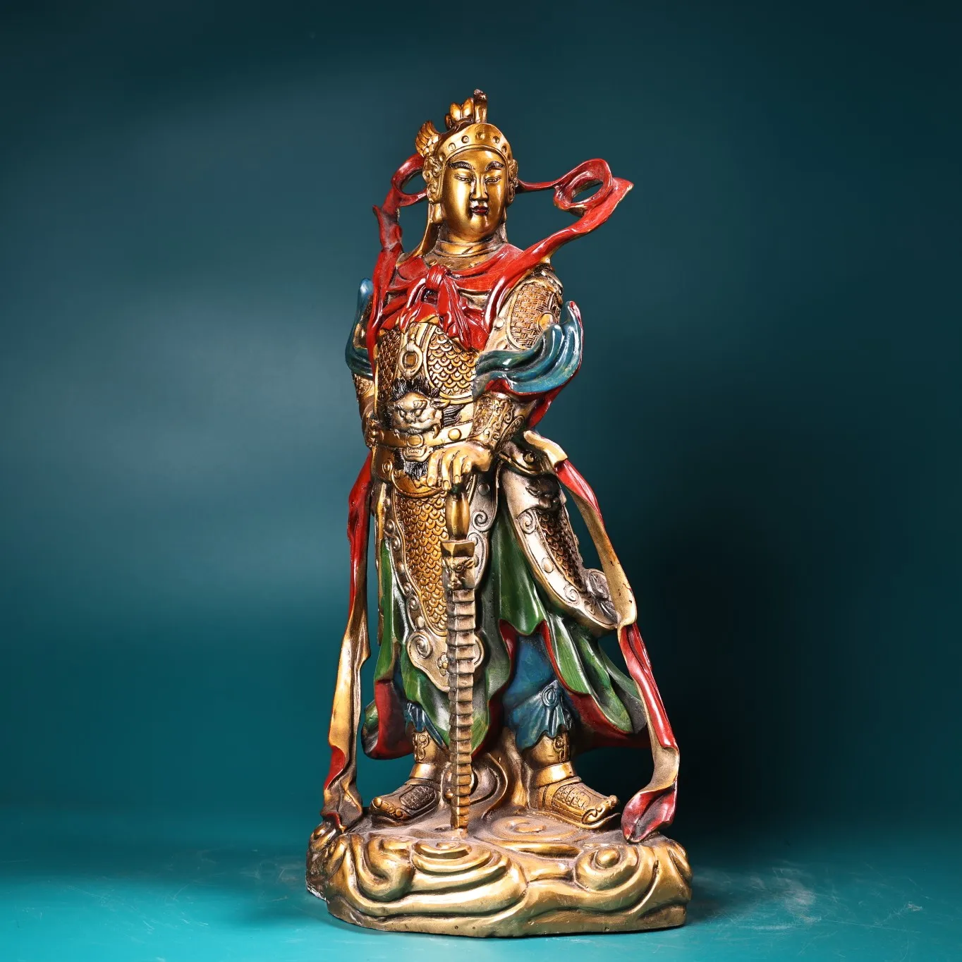 

16"Tibetan Temple Collection Old Bronze Painted Veda Bodhisattva Protector Door God Buddha Worship Hall Town house