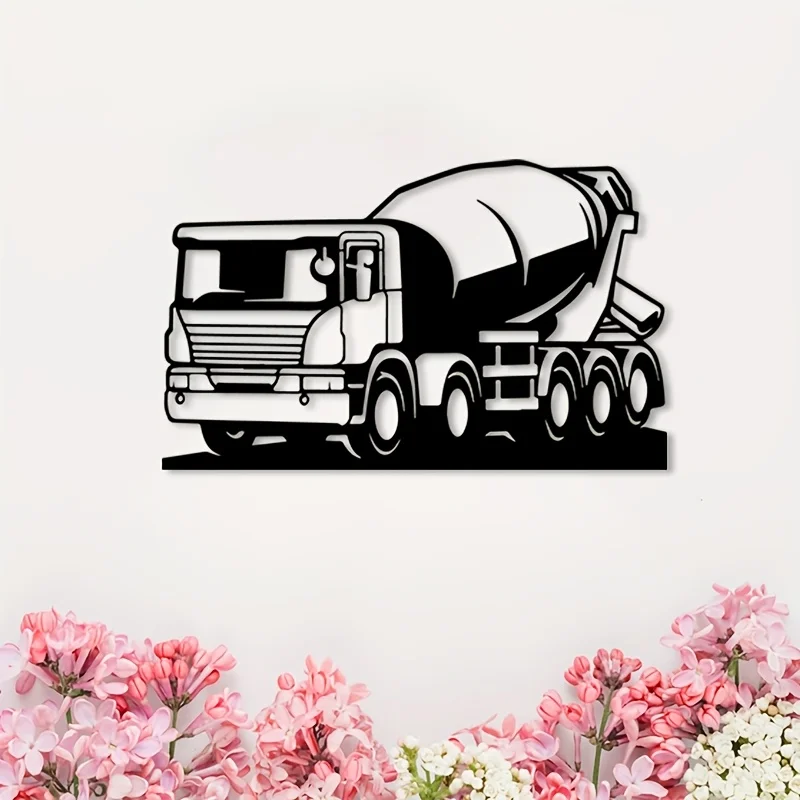 Concrete Mixer Truck Iron Wall Art Industrial Construction Vehicle Silhouette Metal Mural Decor Gift Ornament