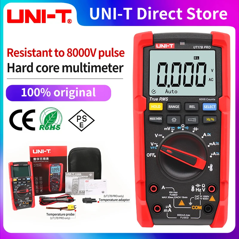 UNI-T UT15B UT17B UT18B Pro True RMS Digital Multimeter Auto Range Tester 60Mohm VFC Hz Capacitor Resistor Meter Anti-burn