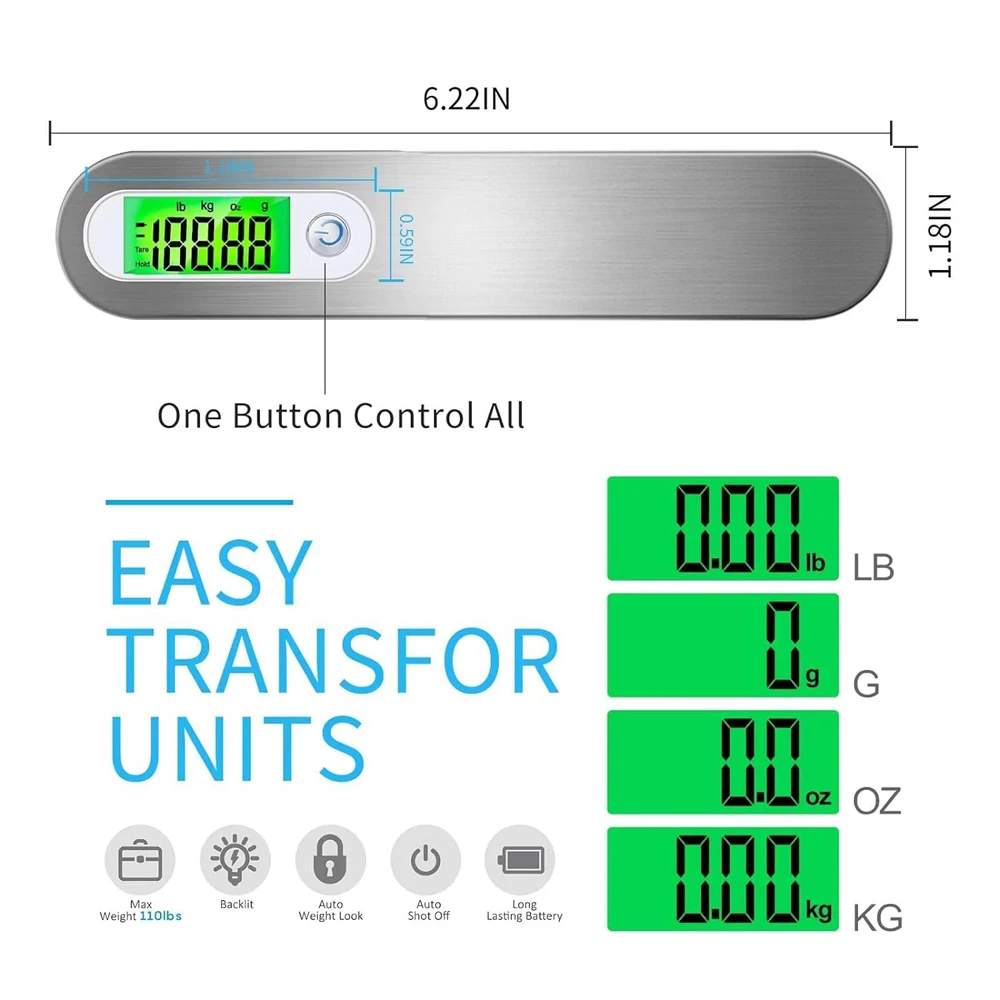 Báscula electrónica portátil para equipaje de mano, balanza con pantalla Digital LCD, herramienta de peso para maleta de viaje, 110lb/50kg