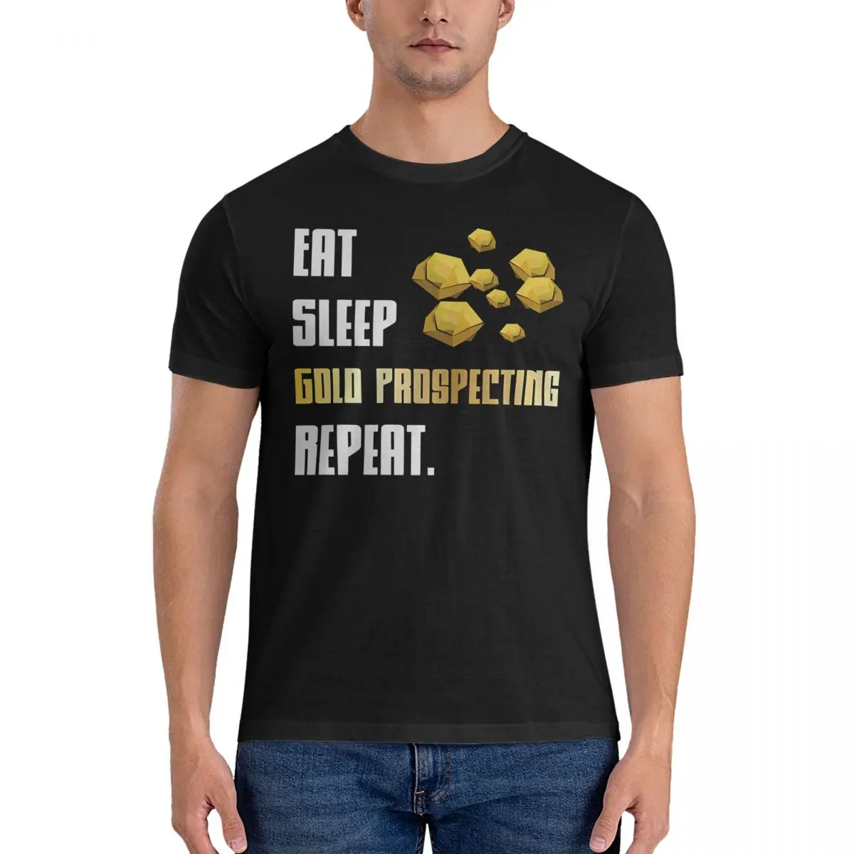 Eat Sleep Gold Rush Panning Men Gold Prospecting Vintage Tee Shirt Short Sleeve Crew Neck T-Shirt Pure Cotton Original Clothes