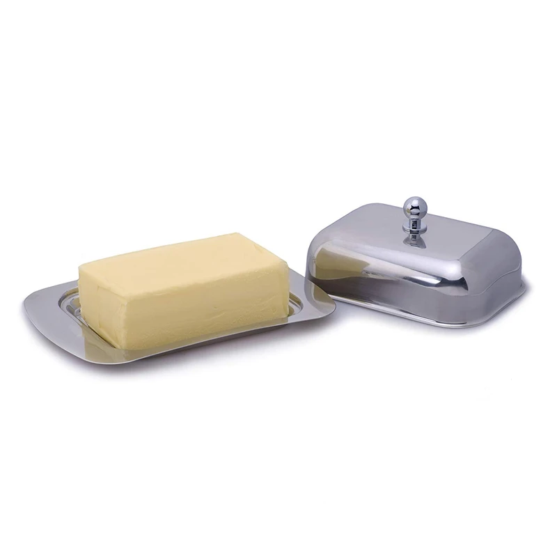 

LMETJMA Stainless Steel Butter Dish Box with Lid Cheese Tray Durable Butter Cheese Server Storage Keeper Tray Cheese Tool KC0134