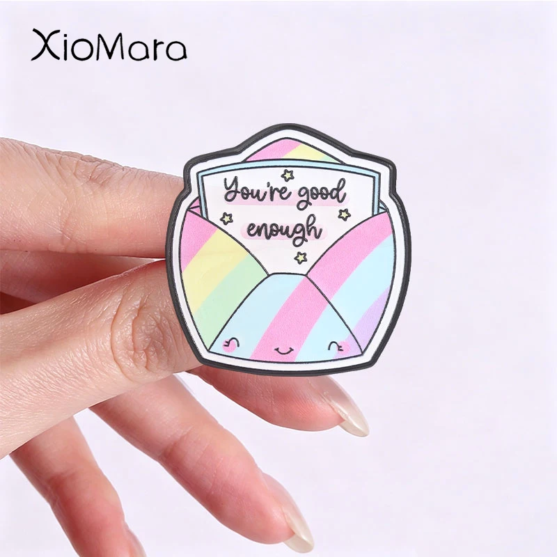 You're Good Enough Cute Cartoon Enamel Pins Love Yourself First Metal Brooches Fashion Lapel Badge Backpack Clothes Jewelry Gift