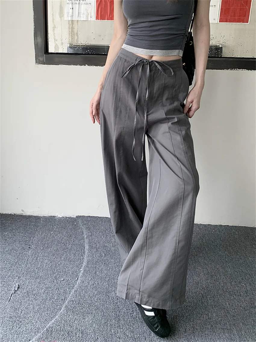 

Alien Kitty Women 2024 Solid Pants Slim High Waist Casual High Street Summer Wide Leg Fashion Work Wear Minimalist Mopping