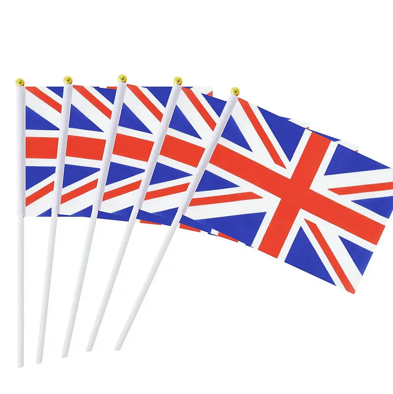 100pcs United Kingdom Union UK England hand Flag British Held Shake Flag 14x21cm Britain Hand Waving Flag plastic flagpole