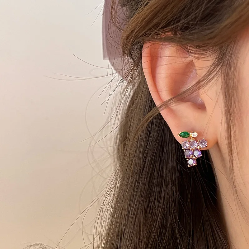 رائعة الأرجواني العنب أقراط الطازجة Snd الحلو الفتاة كريستال الفاكهة وأقراط للنساء عارضة حزب الإكسسوارات والمجوهرات هدية #3