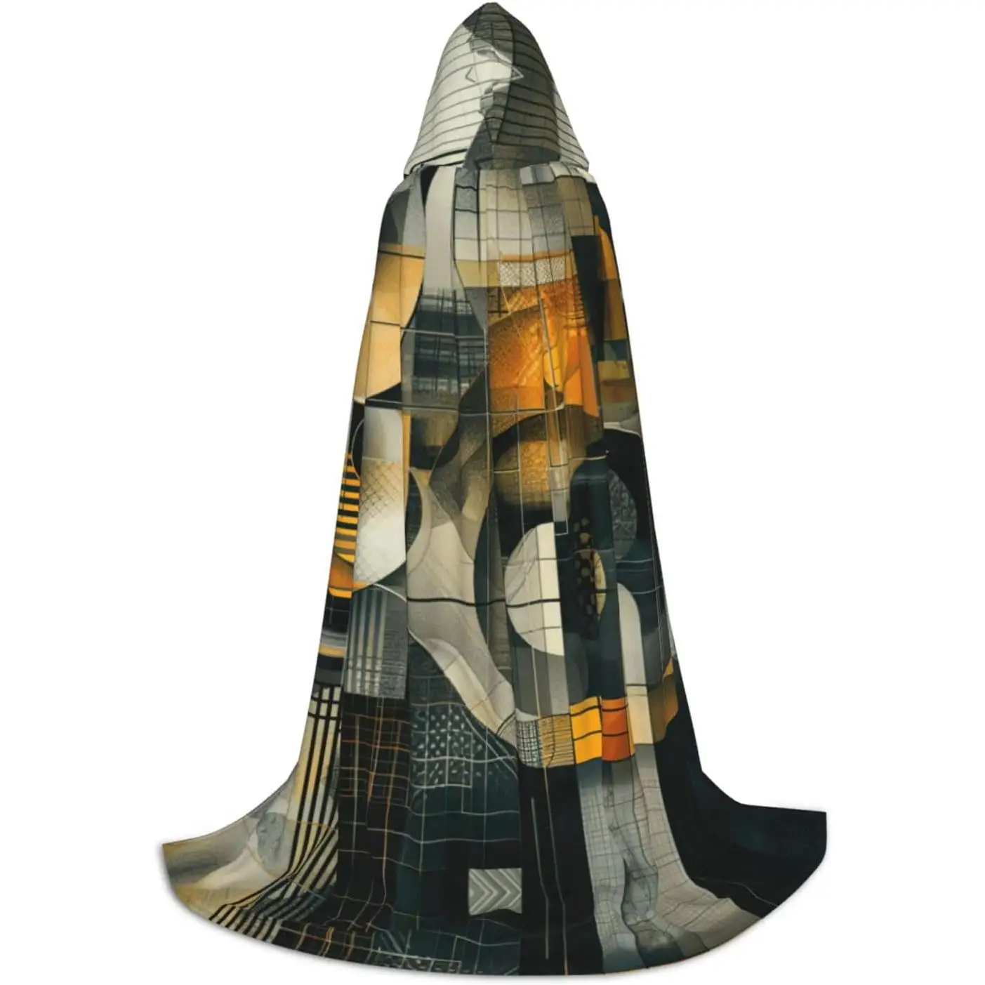 

Abstract Geometric Print Hooded Cloak For Halloween Costumes,Medieval Cape With Hood,For Role Play Parties