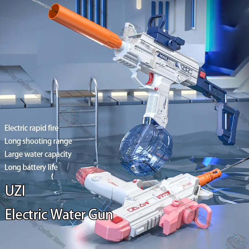 전기 UZI 물총 어린이를위한 자동 장난감 SMG 스타일 블래스터 여름 야외 해변 담그는 사람 스플래시 놀이 슈팅 물 싸움