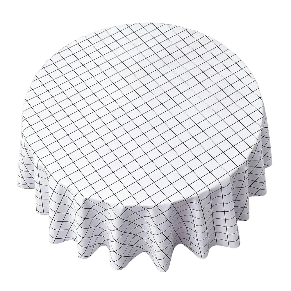 Waterproof Oil Resistant Checkered For Round Tablecloth Diameter 120CM Suitable for For Round Dining Table Use