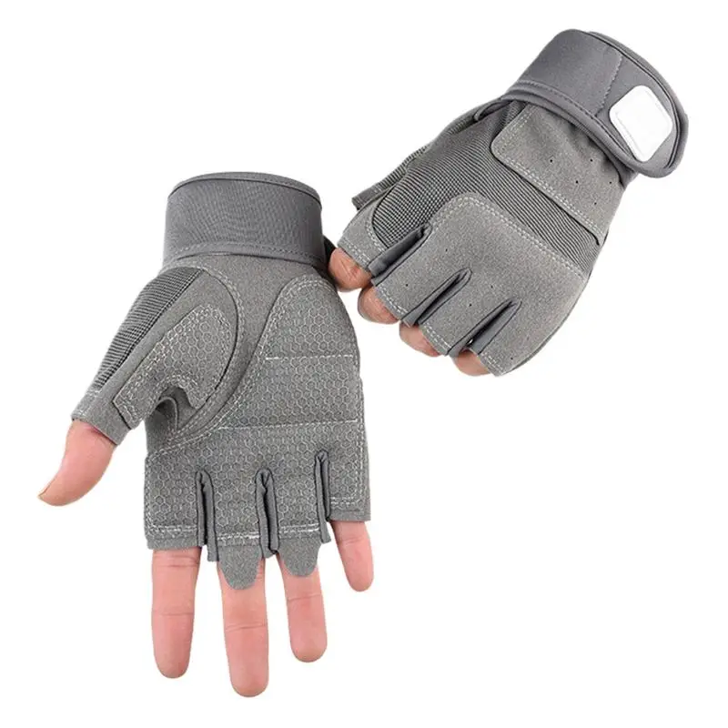 Mens Fingerless Gloves Adjustable Wrist Workout Gloves Anti Slip Reinforced Palm Hand Out Mittens For Hunting Cycling Climbing