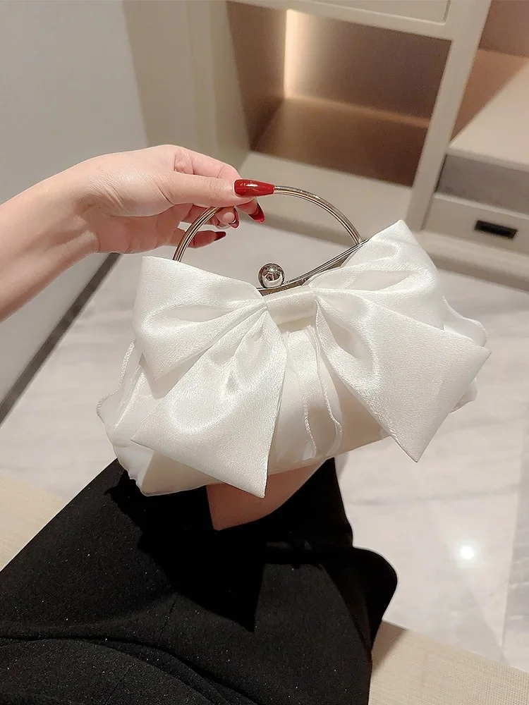 

Fashion Bowknot Prom Bow Bride White Purse Evening Day Clutch Bag Crossbody Shoulder Women Luxury Party Tote Wedding Day Bag