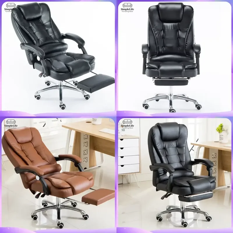 Cadeira de Escritório Ergonômica com Encosto Alto, Cadeira Executiva para Computador, Ajustável, em Couro PU, Giratória, com Suporte Lombar