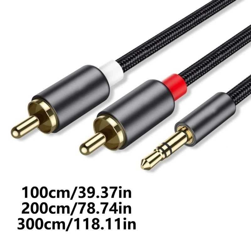 Modern Design 3.5mm Auxiliary to 2RCA Audios Cable for Seamlessly Integration with Sound Systems Metal Shell Y Splitter 83CF