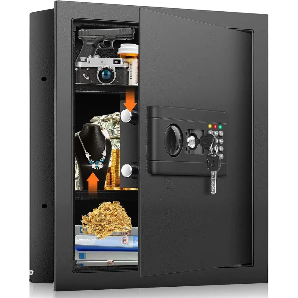 

17.7 Tall Wall Safe with 16 Stud Spacing, Concealed Safe with 2 Removable Shelves and Hidden Drawer for Money, Keys, Passports,