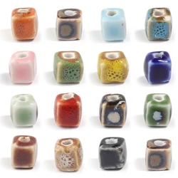 10pcs/lot Colorful Square Ceramic Beads Floral Glaze Porcelain Bead for DIY Bracelet Necklace Charms  Jewelry Making Supplies