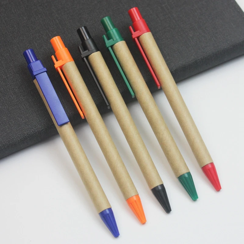 100PCS ECO Recycled Paper Ballpoint Pen ABS environmentally friendly kraft paper tube Ballpoint Pen Office School Supplies