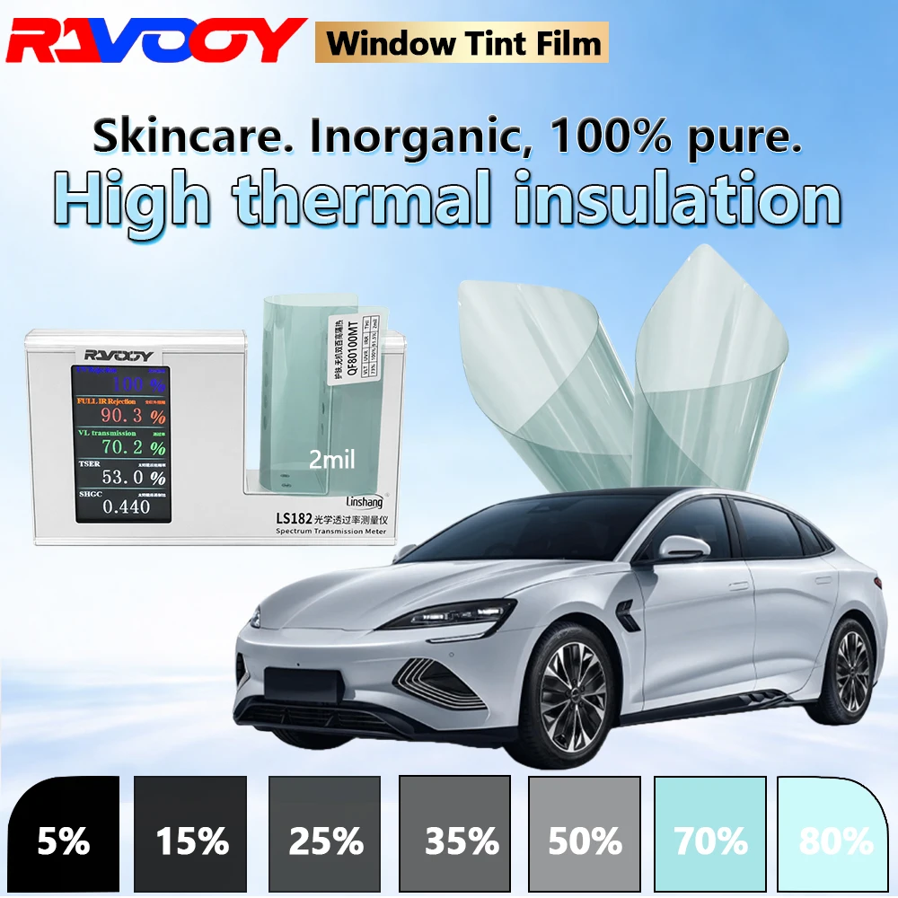 

RAVOOY QF80100MT Series Nano Ceramic Automotive Window Film 2mil 70.2% VLT High Thermal Insulation UV100% IR90.3% 152CMX30M