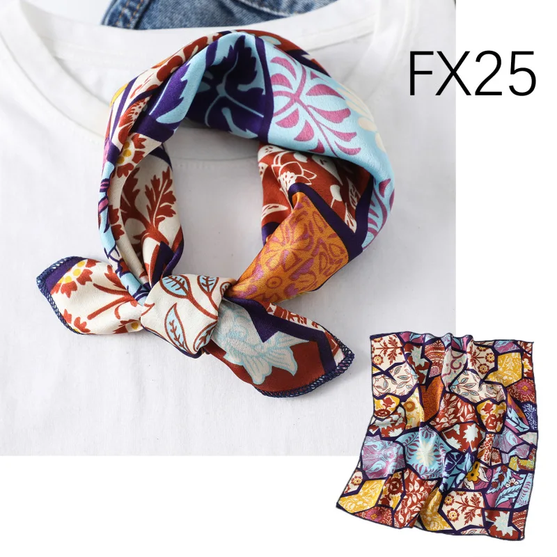 Foulard Carré en Soie pour Femme, Petite Taille, 50x50cm