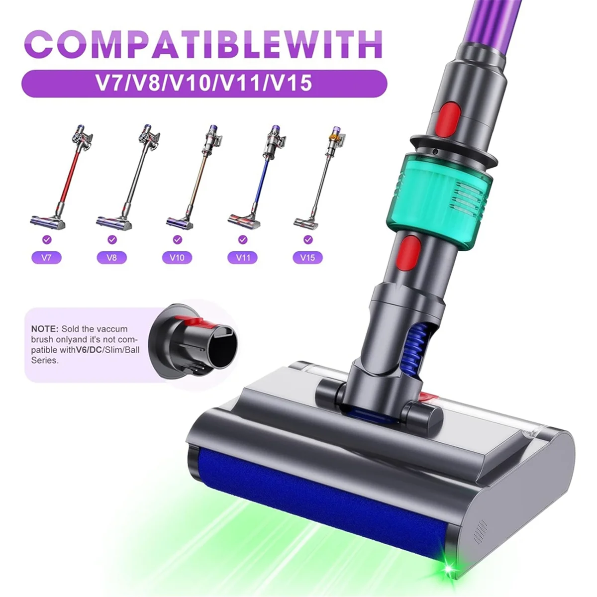 Brush Head for Dyson V7 V8 V10 V11 V15 Vacuum Cleaner, Electric Floor Mop with Clean and Dirty Water Tank for Carpets