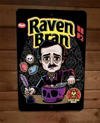 Edgar Allan Poe Raven Bran Cereal 8x12 Metal Wall Sign