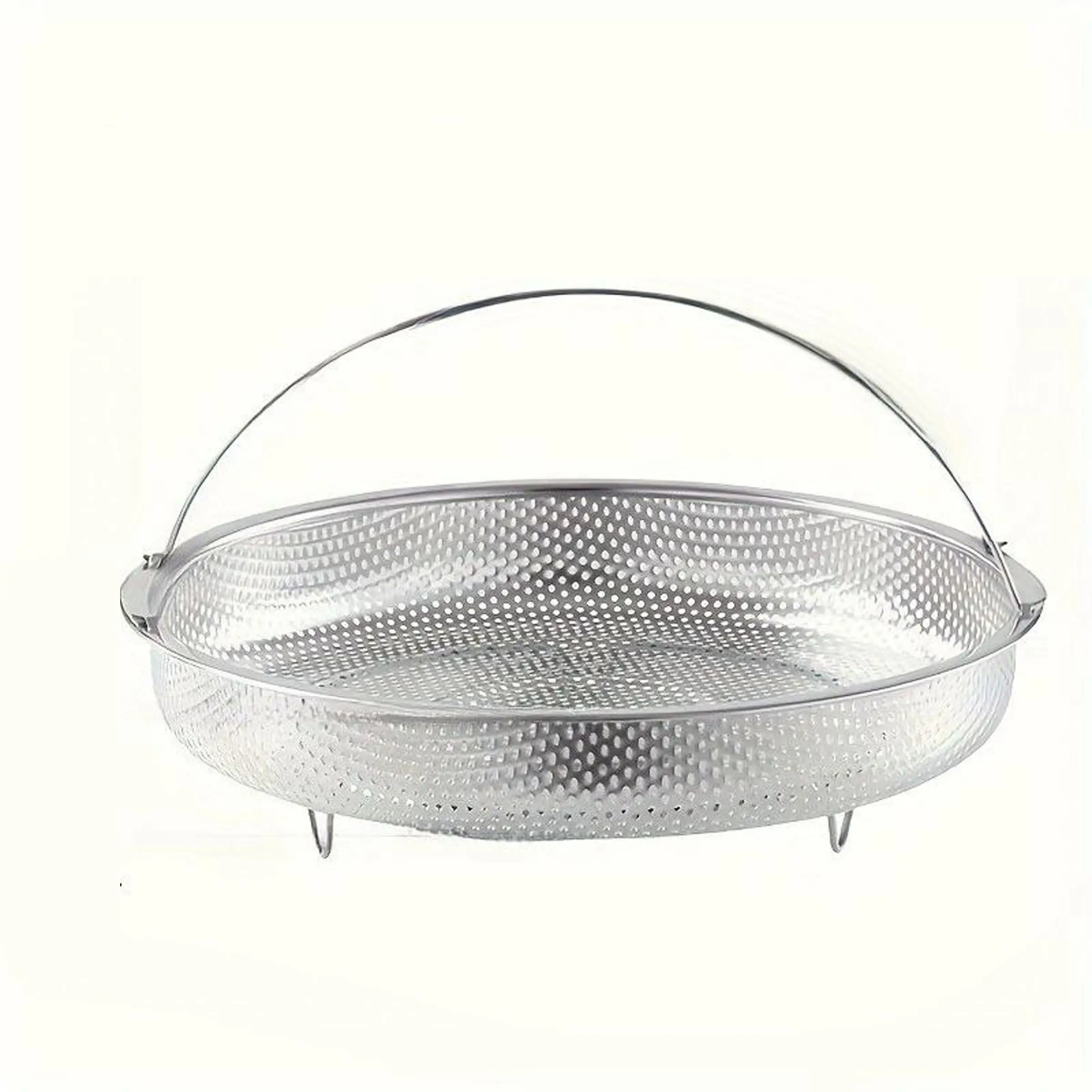 1pc Stainless Steel Steaming Rack, Household Steaming Grid, Draining Basket, Washing Fruit Strainer, Steamer Basket with Handle