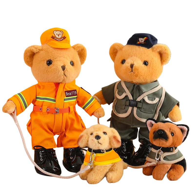 Seriously Cute Professional Dress Up Officer Bear Hold A Dog Plush Toys 33cm Cute Home Sofa Decor Character Model Stuffed Gift