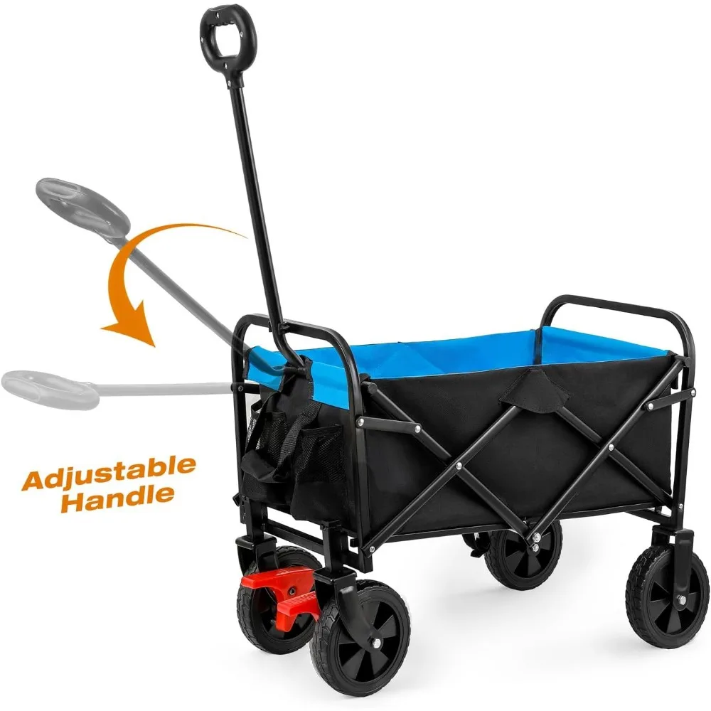 Foldable Wagon, Beach Cart, Heavy Duty Folding Wagon Portable,Multifunctional Foldable Wagon with Two Brakes, All Terrain Wagon