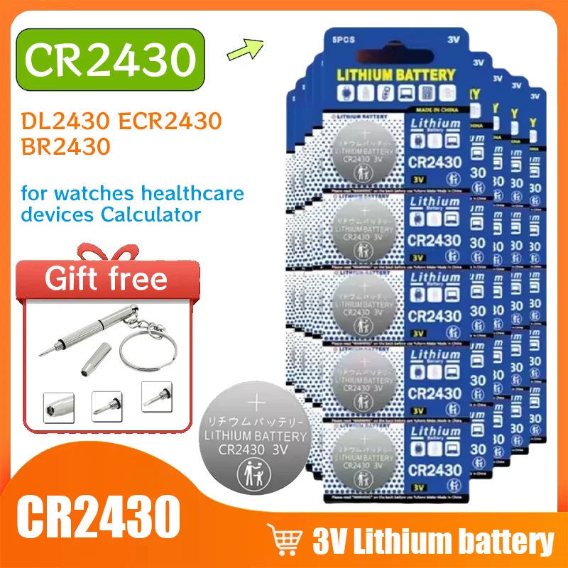 CR2430 3V Lithium Battery 280mAh - for Key Fob, Watch, Alarm Clock, Remote Control - Long Lasting Coin Button Cell