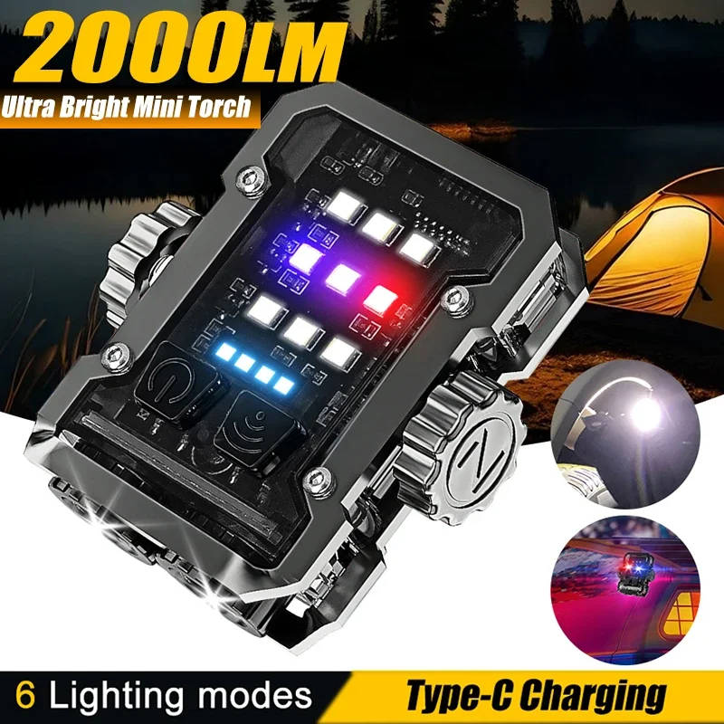 New Multifunctional Mini LED Flashlight Finger Gyroscope Portable Type-c Rechargeable Torch 6 mode Emergency Camping Lantern