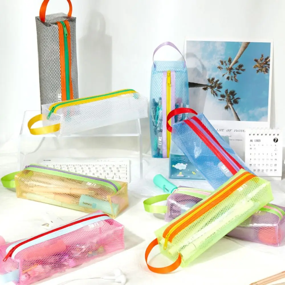 Portable Mesh Pencil Case Zipper Large Capacity Stationery Storage Pouch Triangular Marker Pouch Pouches Bag Organizer