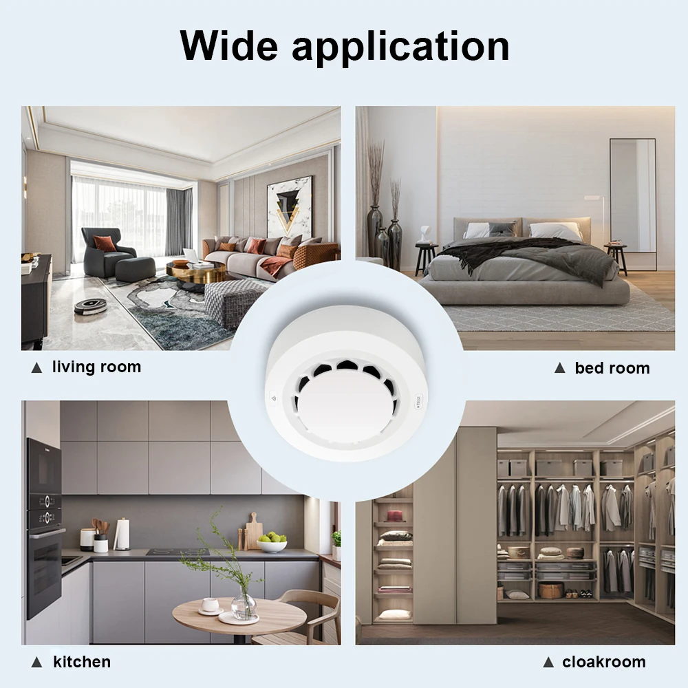 Tuya-Détecteur de fumée WiFi, capteur photoélectrique, alarme incendie, système de sécurité domestique et de cuisine, fonctionne avec Smart Life