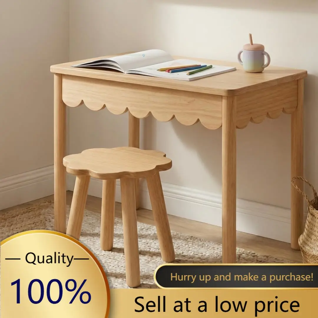 CAALMA Kids Table and Chair Set (Ages 3–7), Solid Wood with Lift-Top Hidden Storage - Montessori Table and Chair Set with Scallo