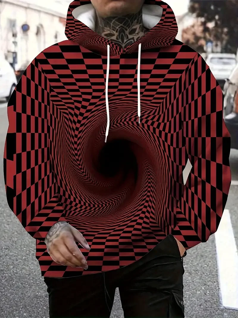 Illusione visiva da uomo Vortex Stampa 3D Divertenti Felpe con cappuccio Moda Felpe a maniche lunghe con cappuccio Outdoor Casual Tuta da donna Pullover