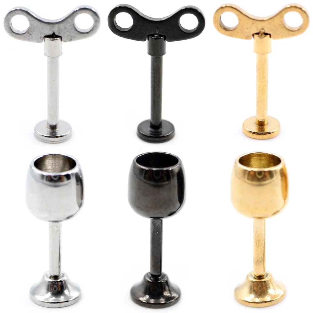 Alisouy 1PC Stainless Steel Key Spring Chalice Cup Tragus Helix Bar Labret Lip Rings Stud Cartilage Ear Earring Piercing Jewelry