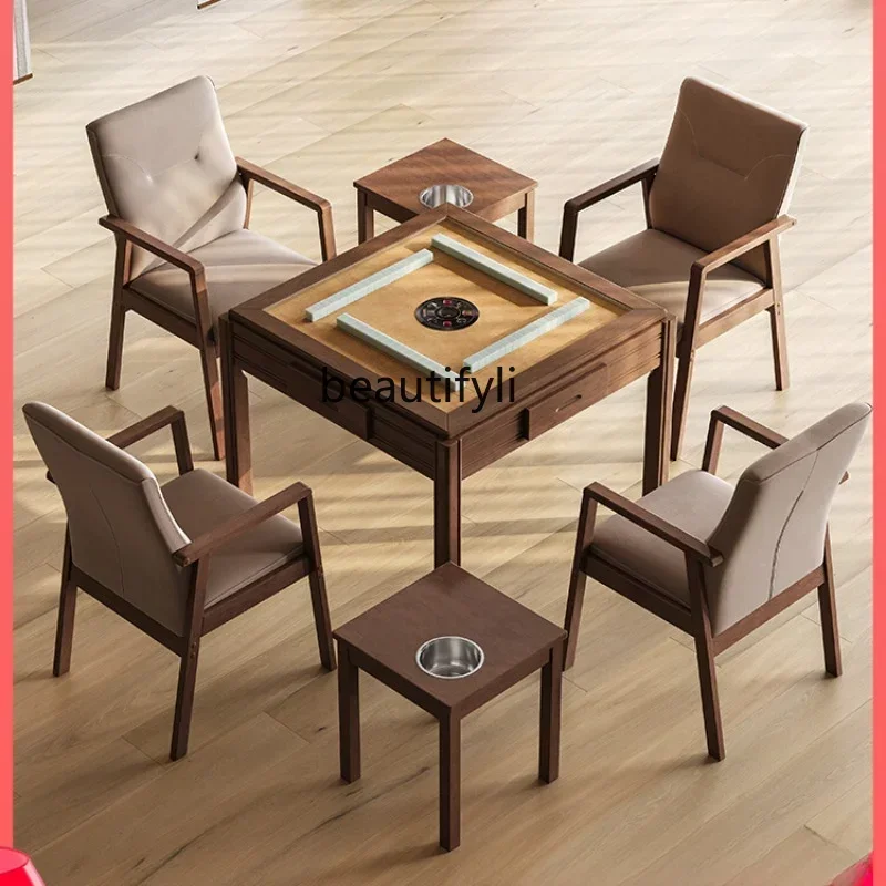 G1218 New Chinese Style Solid Wood Mahjong Machine Automatic Household All-in-One Electric Mahjong Table Dining Table Dual-Use