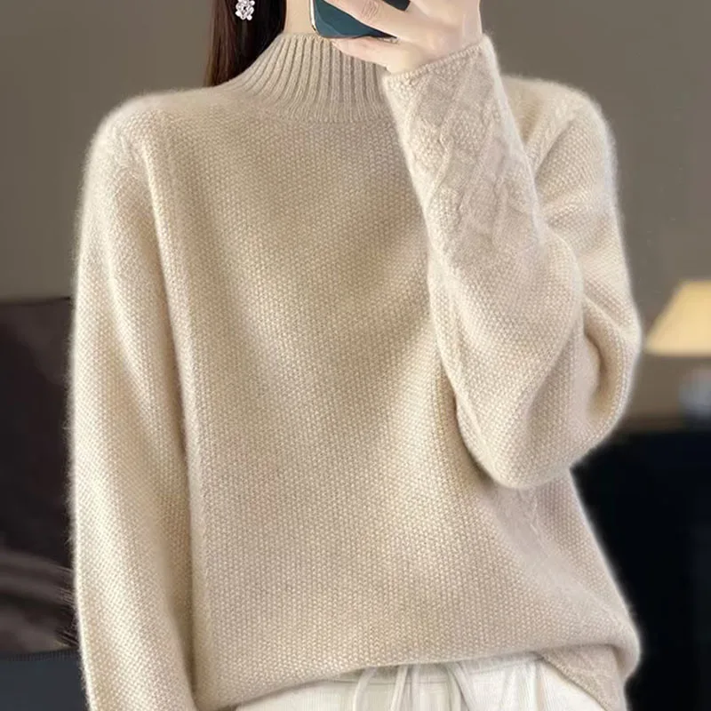 

Autumn And Winter Half-High-Neck Solid Color Knitted Bottoming Shirt With Loose Women's Pullover Sweater And Long Sleeve Joker