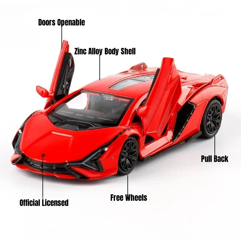 1:36 Lamborghini Sian FKP 37 Super Toy Car For Children RMZ CiTY Diecast Metal Miniature Model Pull Back Collection Gift For Boy