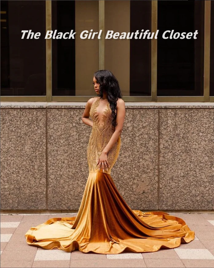 High Luxury Gold Prom Dresses New Glitter Sequins Decoration Birthday Party Dresses Black Girls Sexy Cocktail Dresses