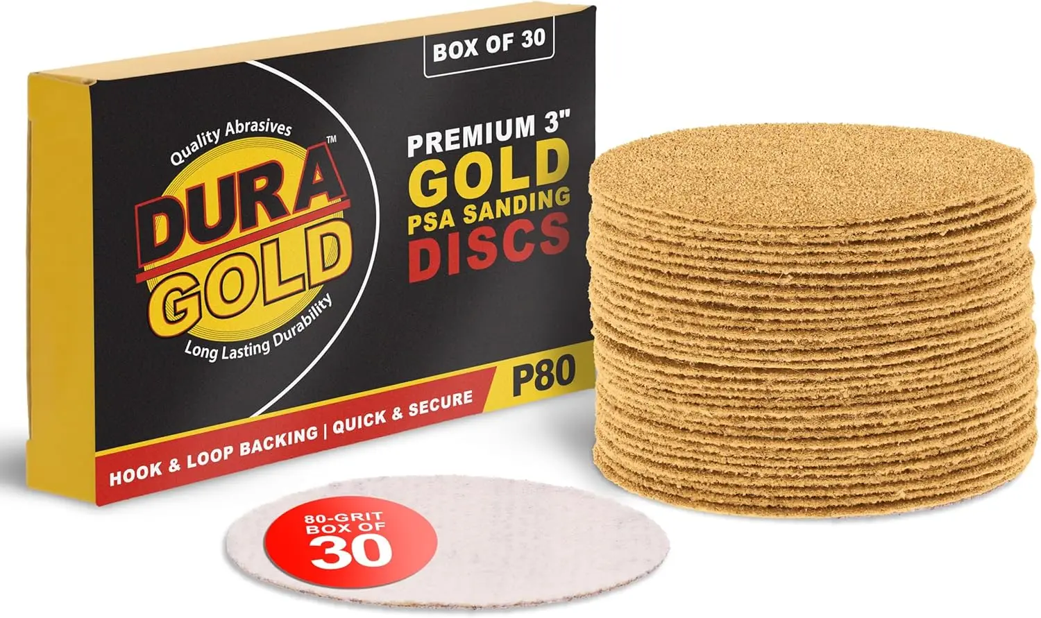

80 Grit 3 Inch Hook & Loop Sanding Discs for DA Sanders, 30 Pack for Automotive and Woodworking