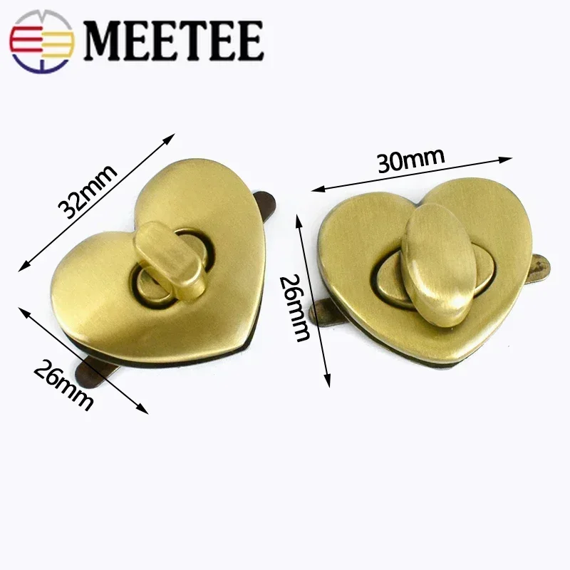 2/5/10Pcs Meetee 30X26/32X26mm Alloy Heart Twist Lock Clasp Bag Metal Turn Buckle Locks DIY Handbag Heart-shaped Closure Buckles