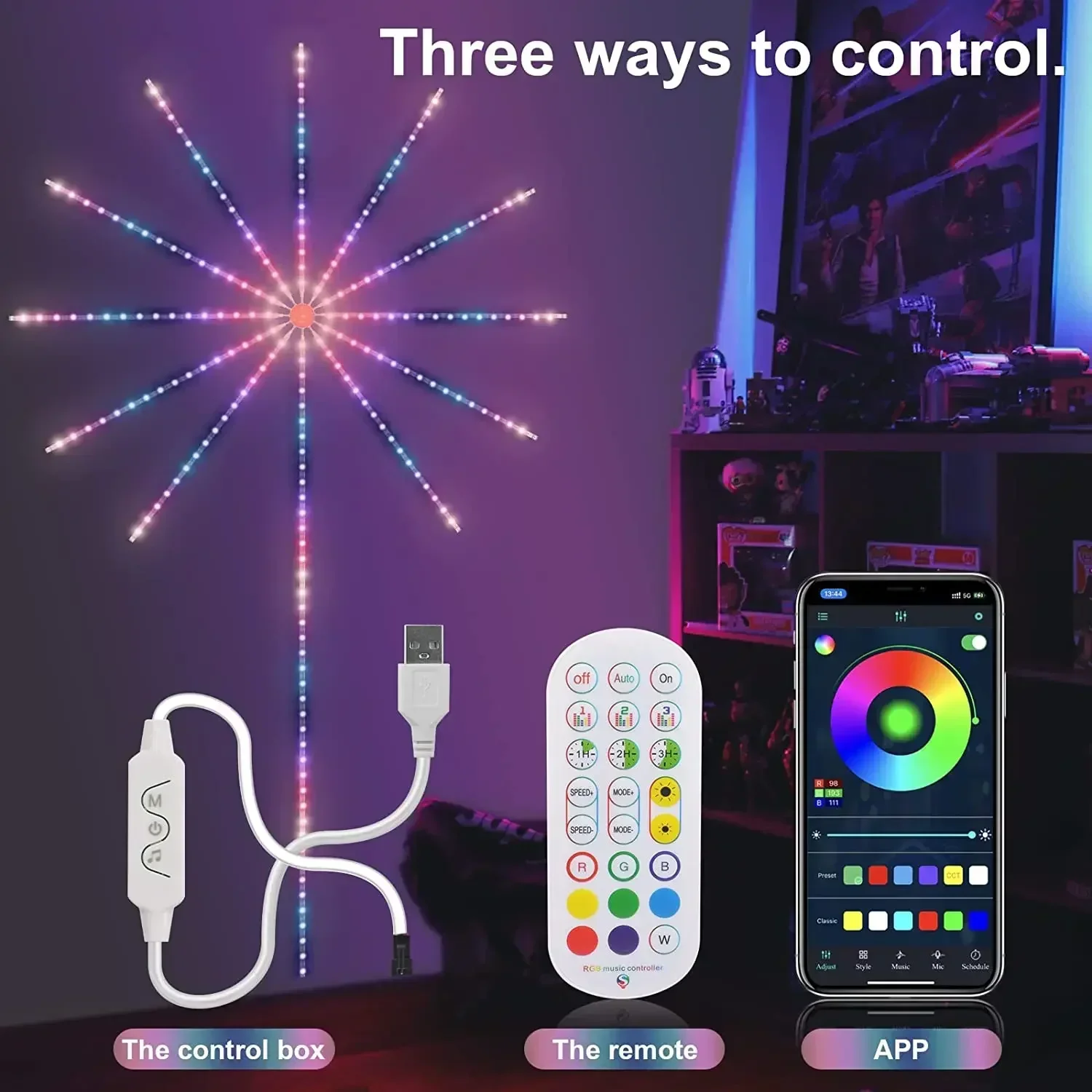 Imagem -02 - Diy Firework Led Strip Light Bluetooth Festoon Lamp Fairy Lights Casa Interior Quarto Festa Bar Decor Inteligente Natal Novo