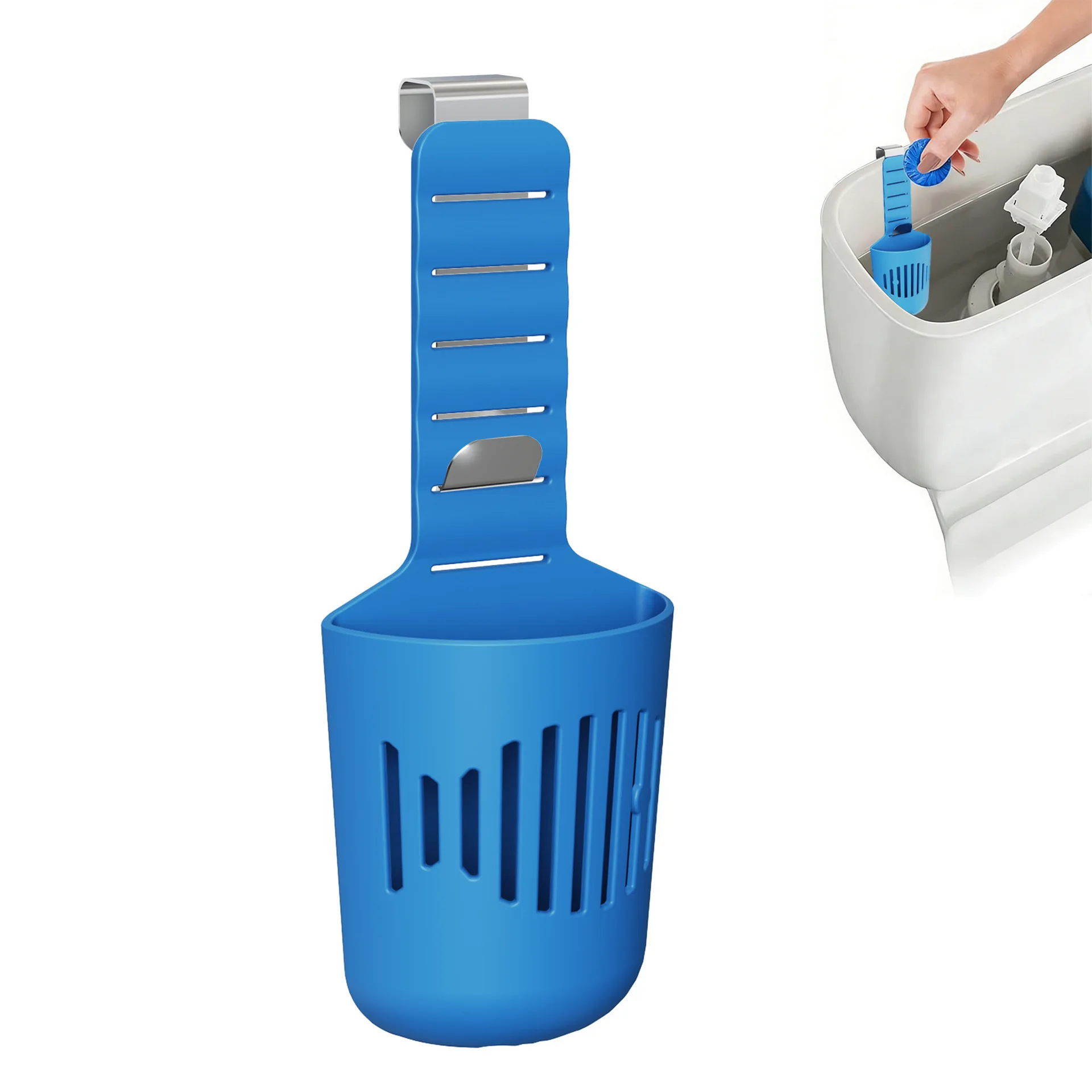Hanging Toilet Tank Cleaning Tablet Holder Adjustable Silicone Cage with Metal Hook Tool Free Slow Release Bathroom Dispenser