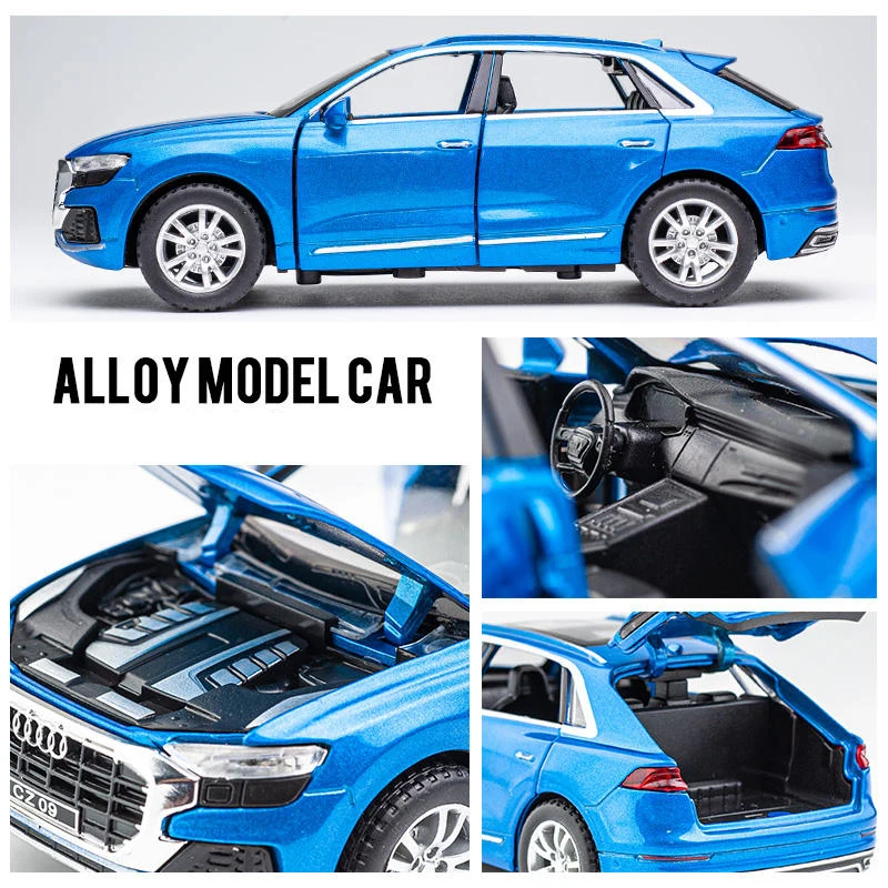 1:32 AUDI Q8 SUV Model Mobil Aloi Diecast Mainan Logam Kendaraan Model Mobil Simulasi Tinggi Suara Ringan Koleksi Hadiah Mainan Anak-anak