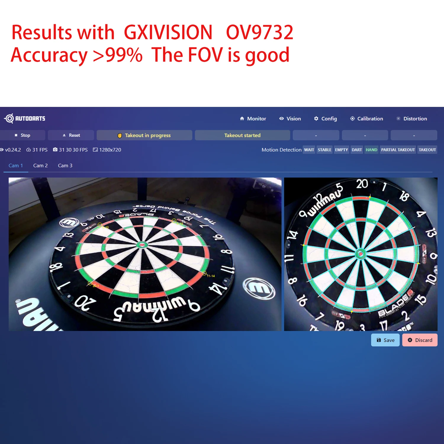 GXIVISION OV9732 카메라 모듈 2M 케이블 100도 30FPS 왜곡 없음 3PCS/1PCS, Autodarts.io와 호환 가능 DIY,USB 필요 없음 드라이브