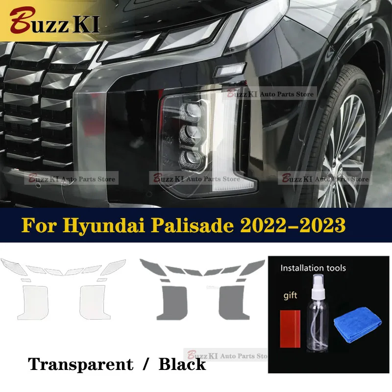 

For Hyundai Palisade 2022-2023 car Accessories 2 Pcs Car Headlight Protective Car Film Headlamp Transparent Black TPU Sticker