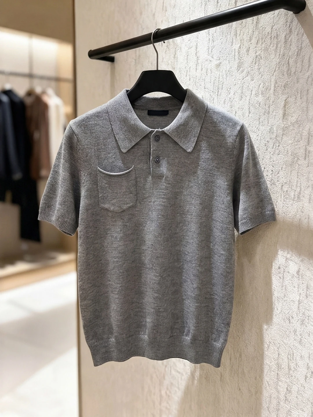 

Gray Collar Short Sleeve Knitted Sweater Women Summer plus Size Flattering Slimming High-End Feel Stand Collar Top
